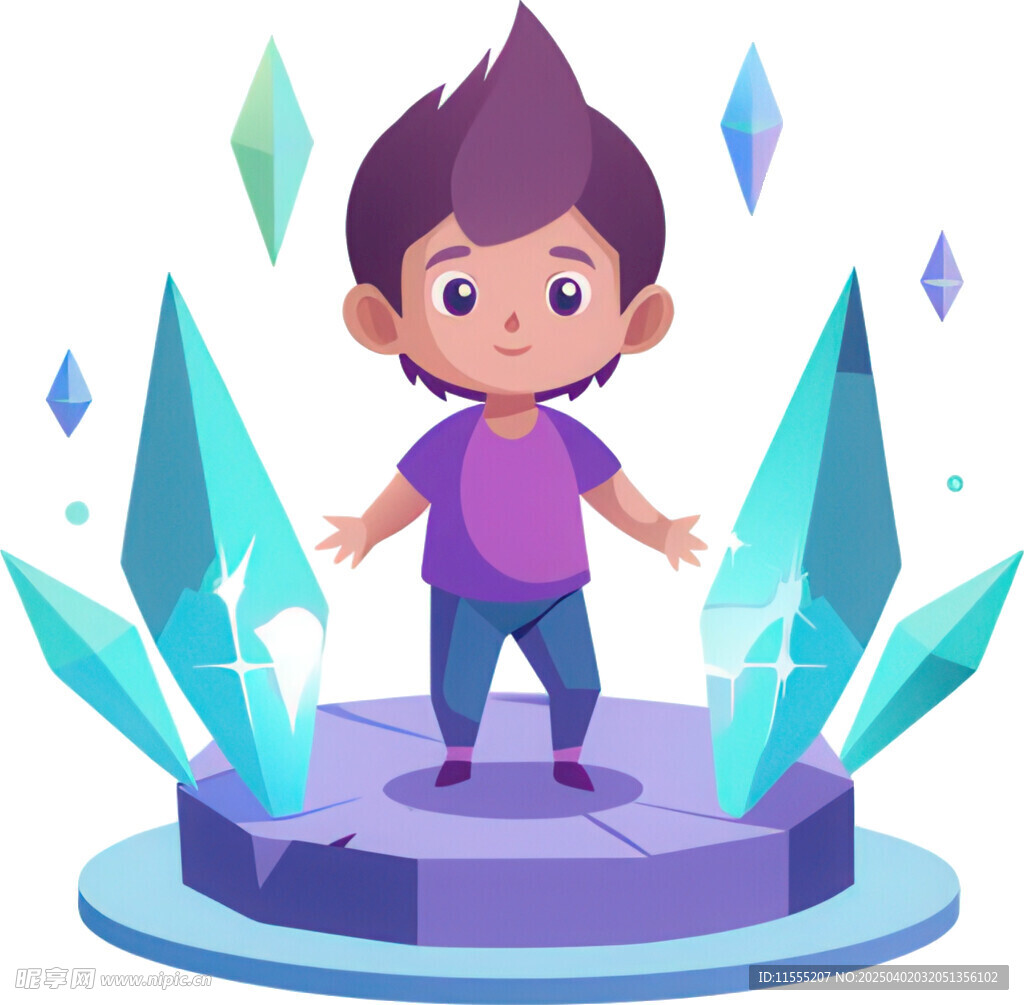 男孩站冰晶造型梦幻迷人免抠图