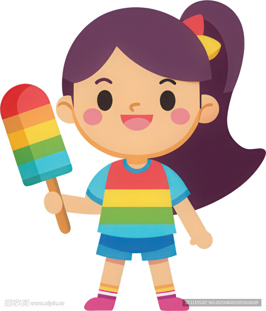 女孩持彩虹冰棒俏皮模样免抠图