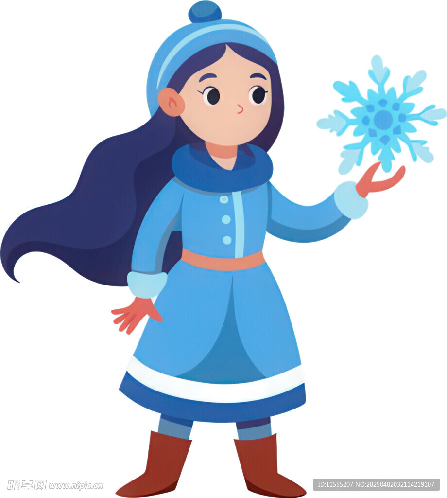 女孩握雪花服饰尽显冬日免抠图