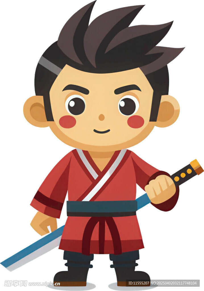 男孩扮武士持剑威风凛凛免抠图