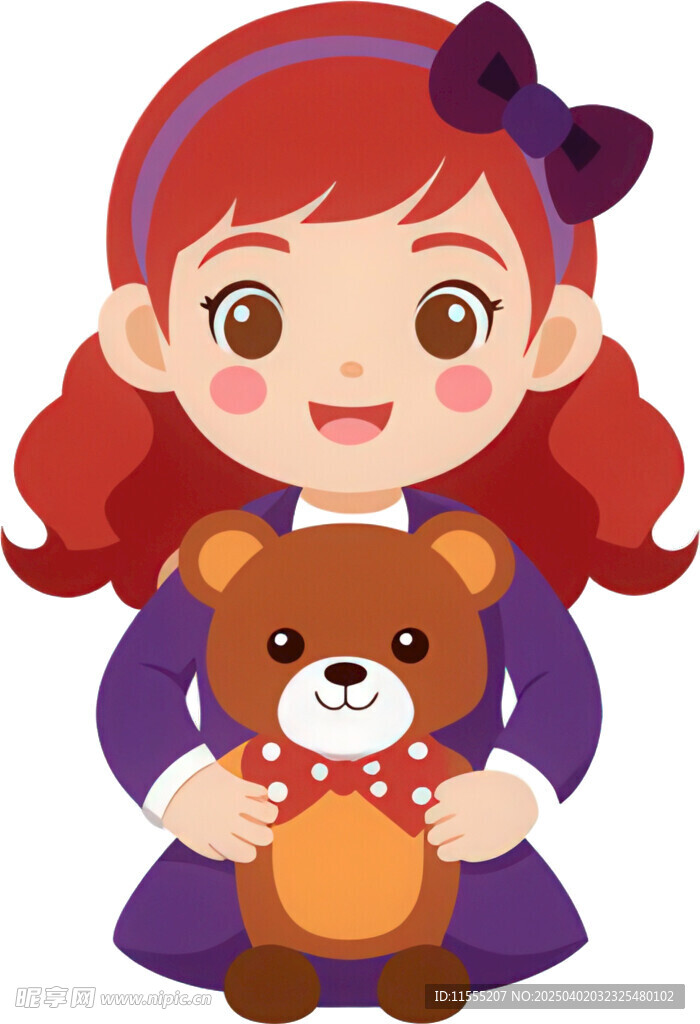 女孩抱泰迪熊尽显可爱甜美免抠图