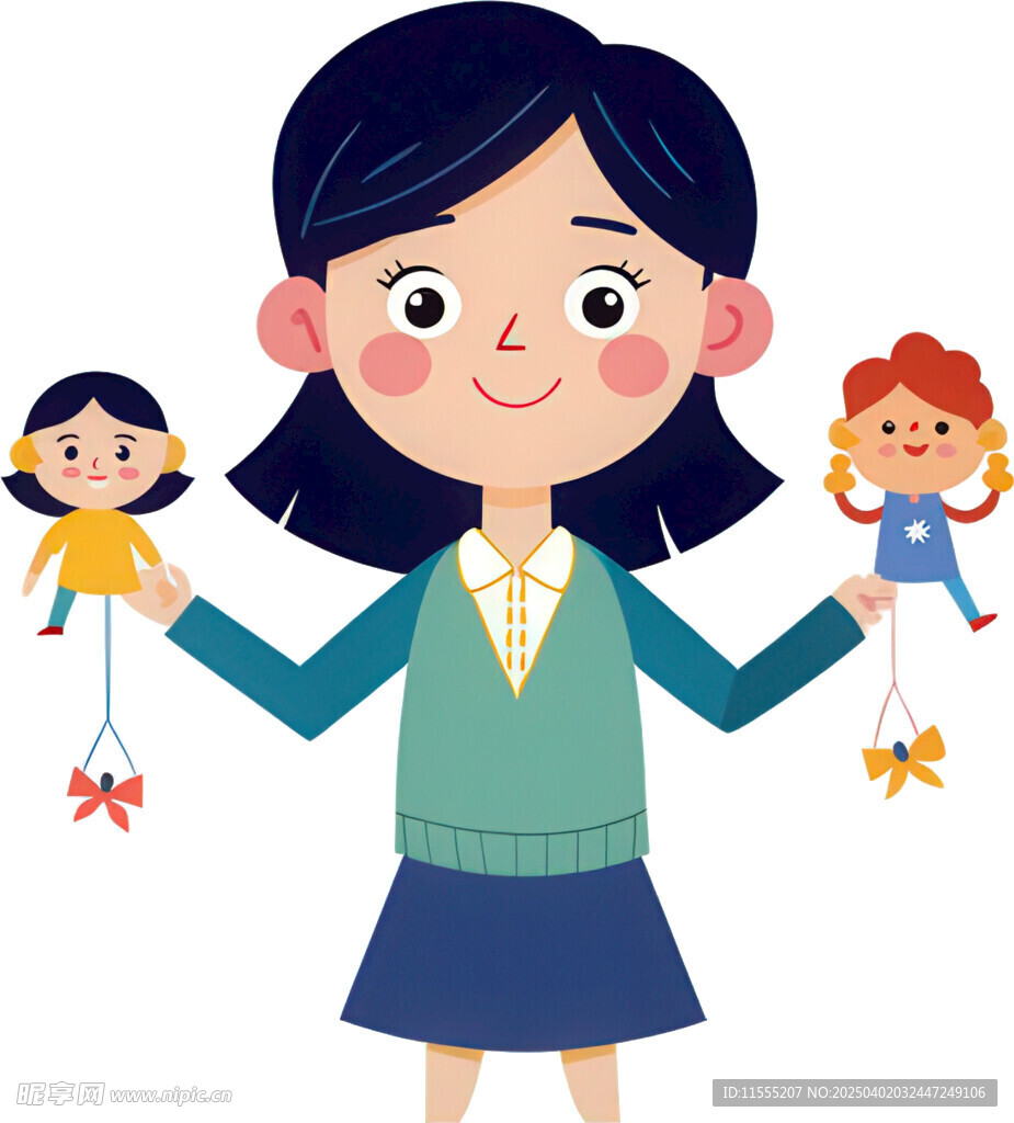 女孩拿玩偶造型俏皮可爱免抠图