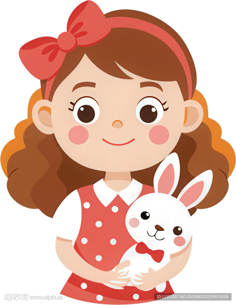 女孩抱兔子玩偶甜美可爱