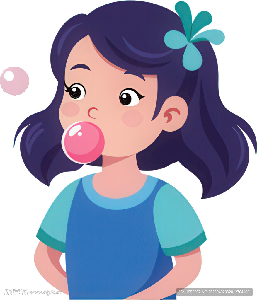 女孩吹泡泡专注神情可爱
