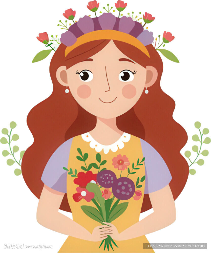 女孩捧花笑容甜美模样佳