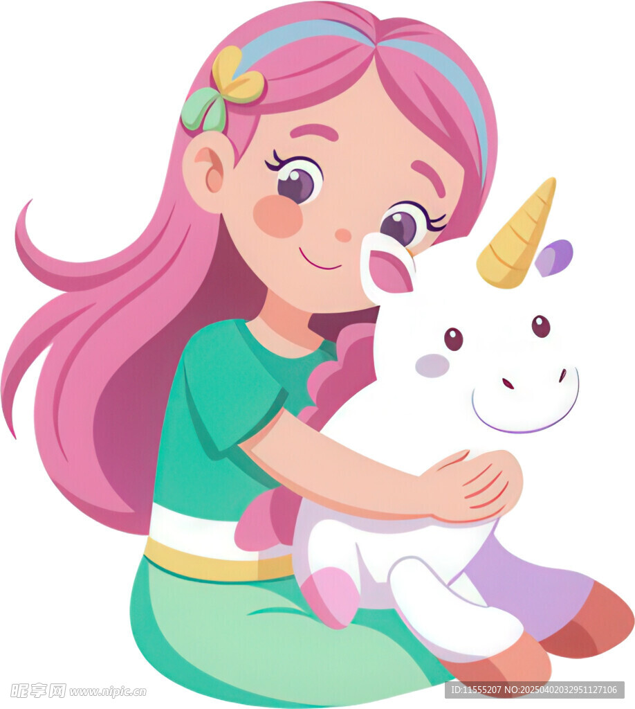 女孩抚独角兽温柔画面