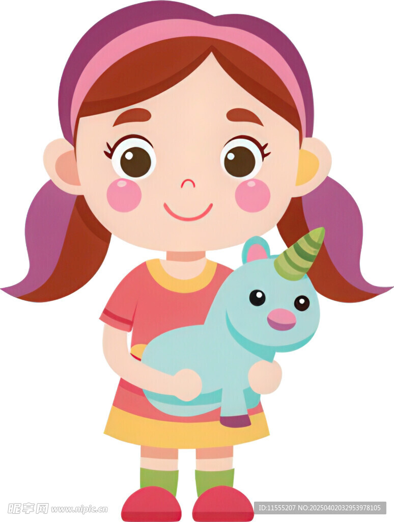 女孩抱独角兽显亲昵状