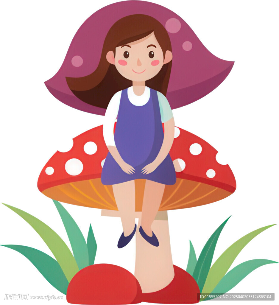 女孩坐蘑菇展梦幻场景