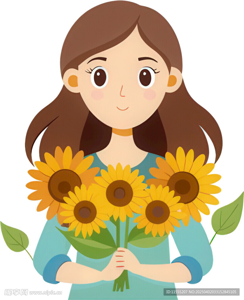 女孩捧向日葵笑容灿烂