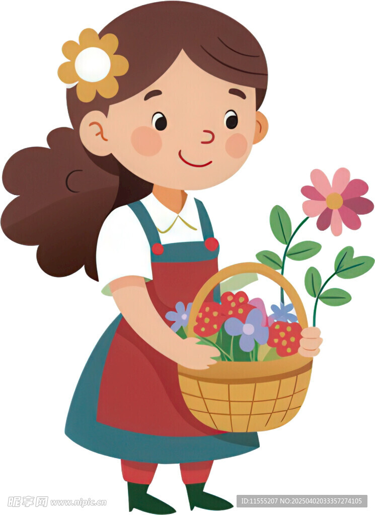 带花女孩捧花露灿烂笑容