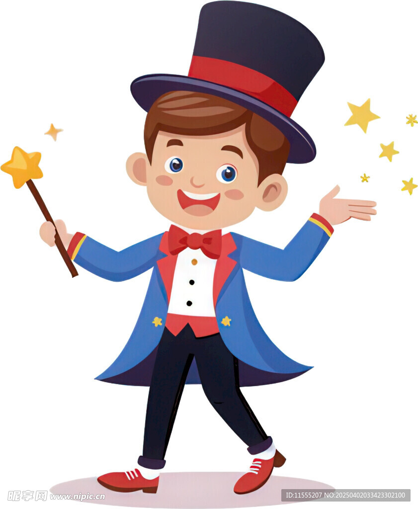 戴礼帽持魔杖的小魔术师
