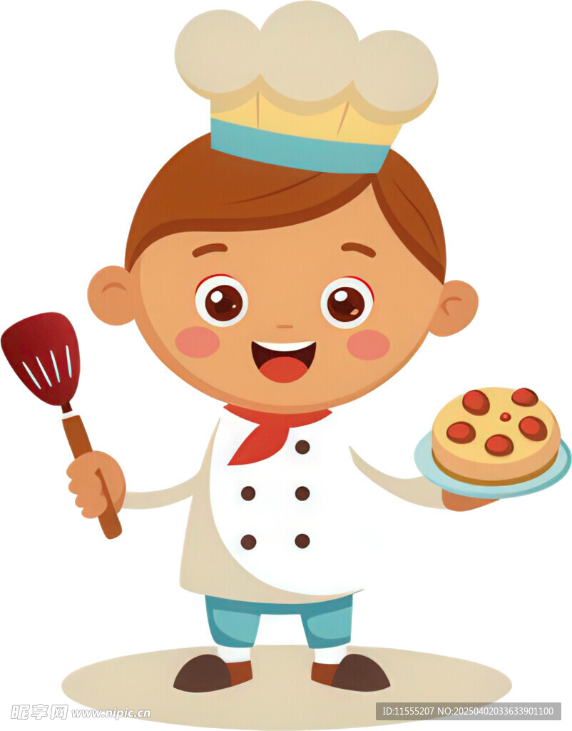 小孩扮厨师准备美食免抠图