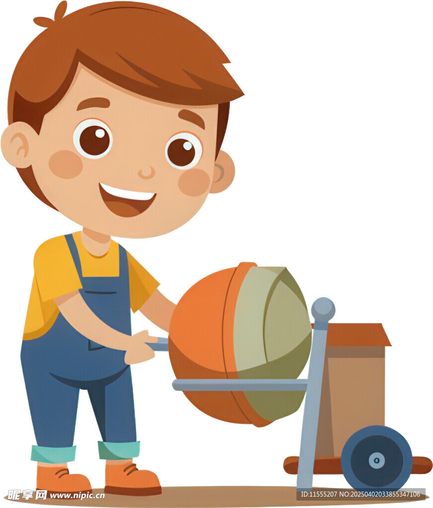 男孩操作工程车劳作免抠图