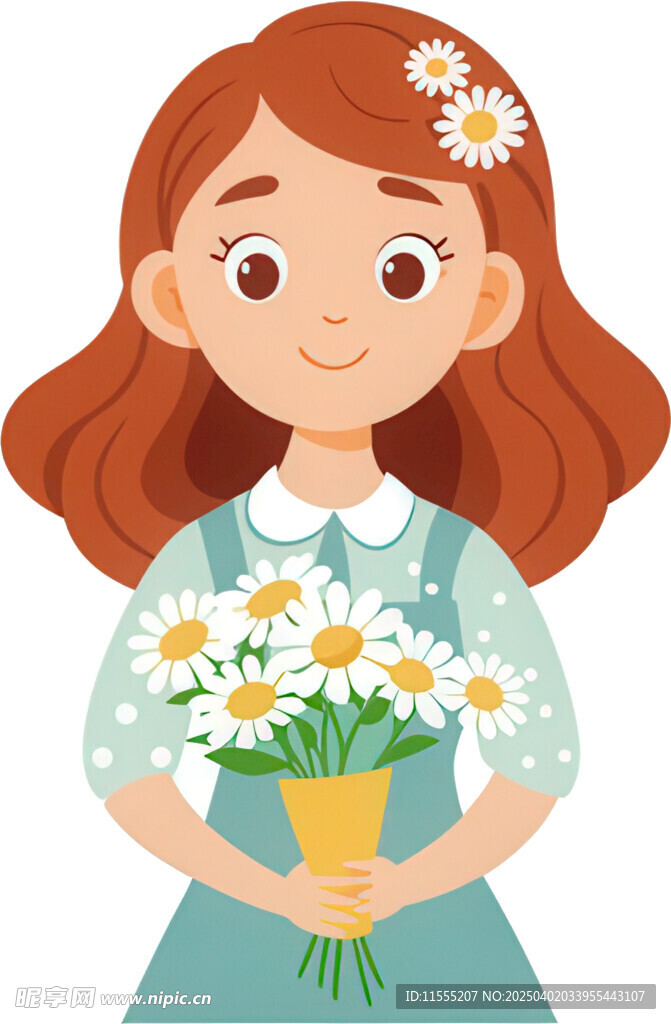 女孩捧花笑容甜美可爱免抠图