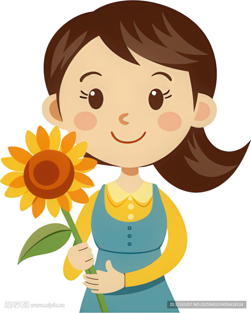 女孩手持向日葵笑容灿烂免抠图