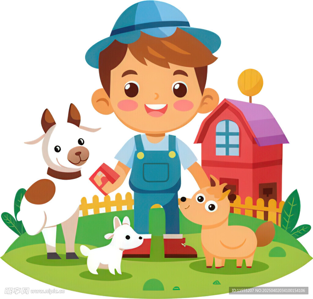 孩子与狗牛小羊农庄免抠图