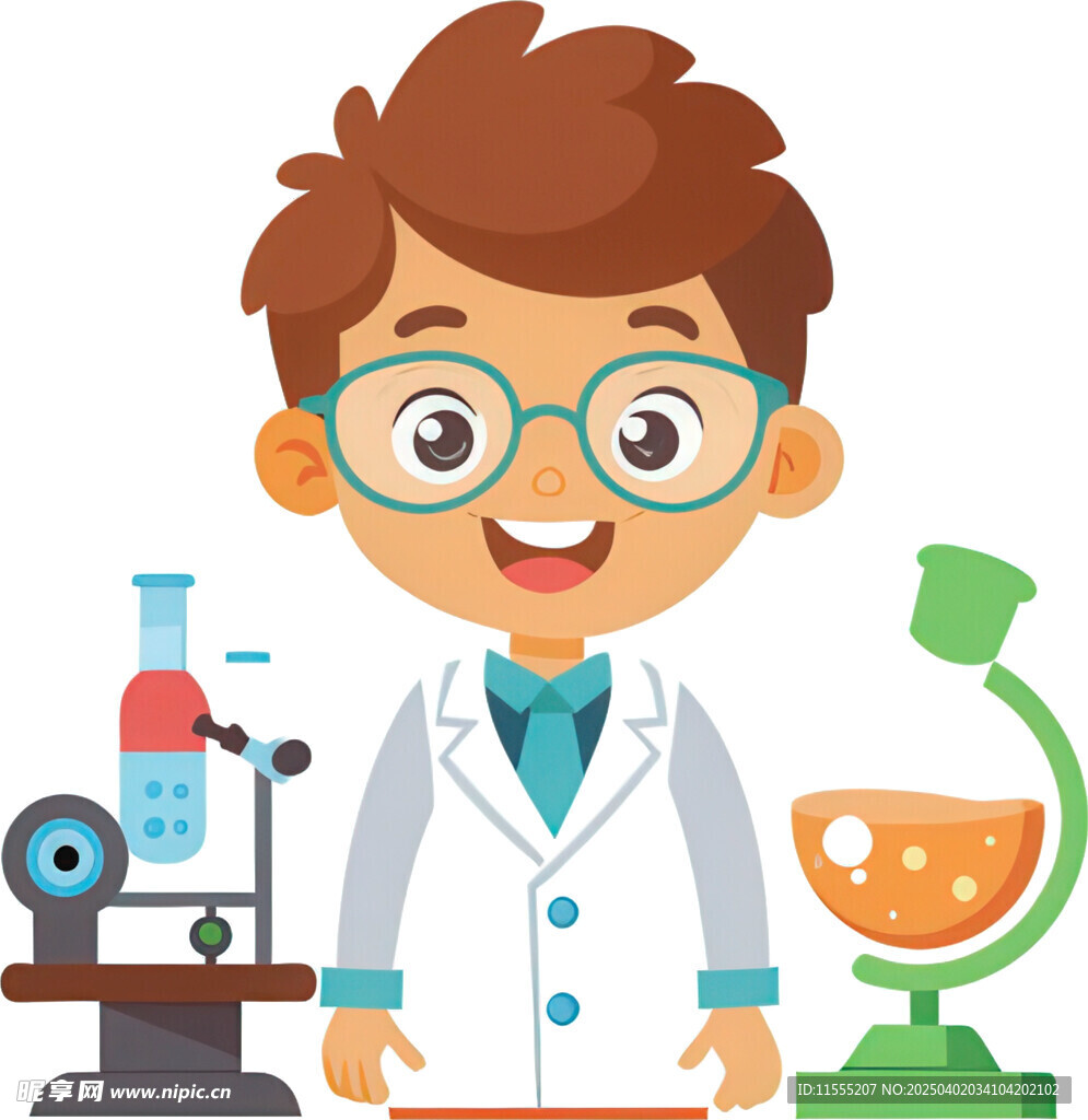 男孩扮科学家专注研究免抠图