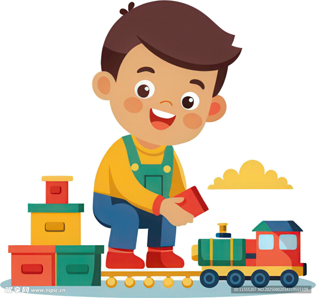 孩子玩火车开心场景免抠图