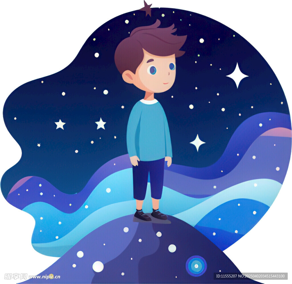 男孩在星空下幻想遨游宇宙免抠