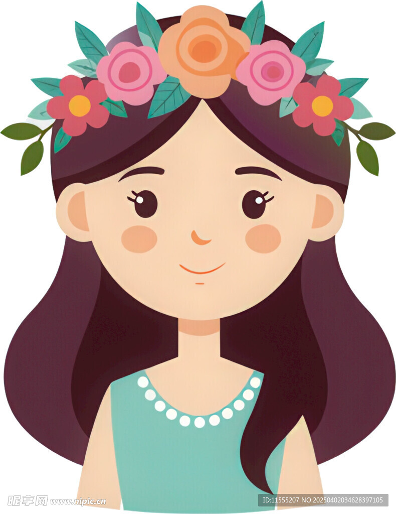 女孩戴花环流露甜美神情免抠