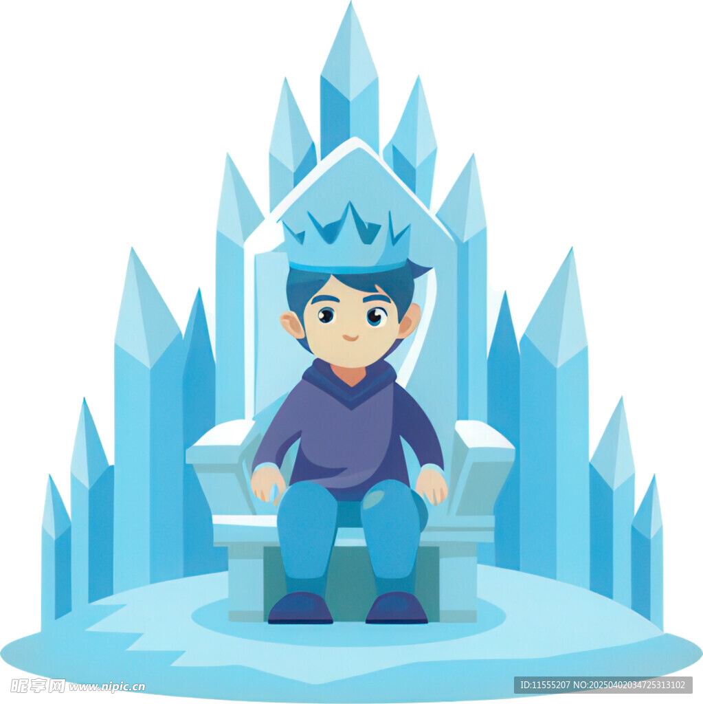 男孩扮骑士身处冰雪城堡冰封王座