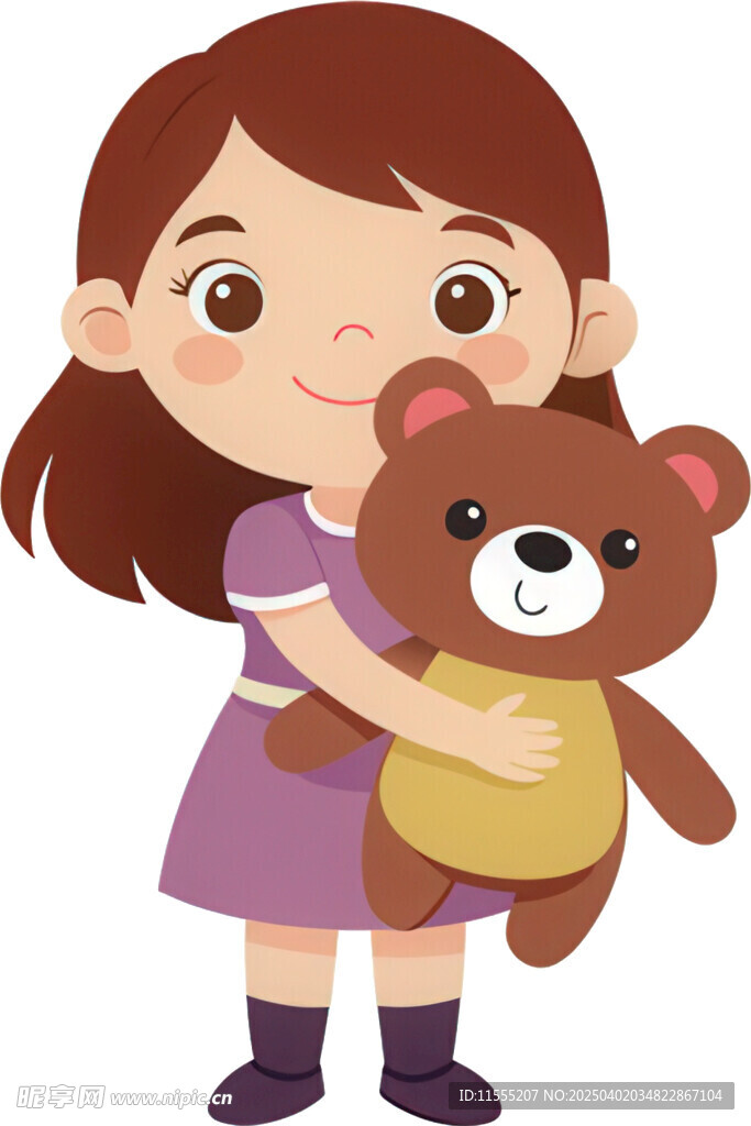 女孩抱着玩具熊免抠图
