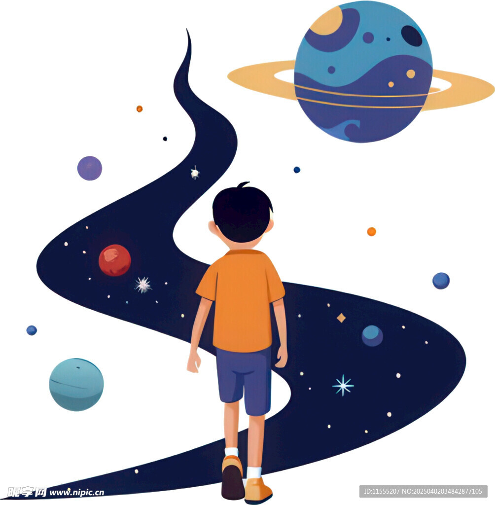 男孩追流星怀奇妙幻想免抠