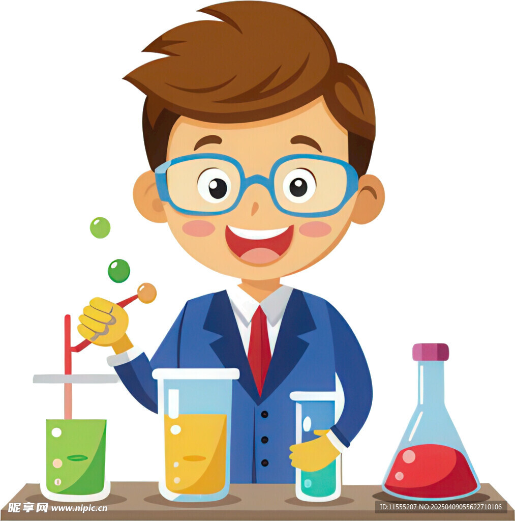 男孩认真进行科学小实验
