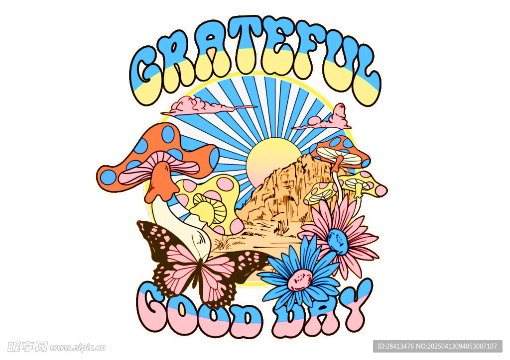 卡通创意英文蘑菇印花图案