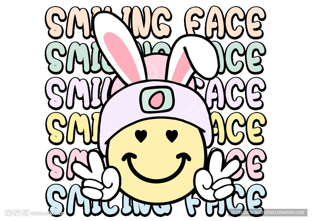 卡通创意英文兔印花图案