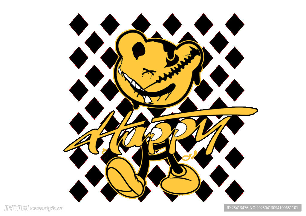 卡通创意英文熊印花图案