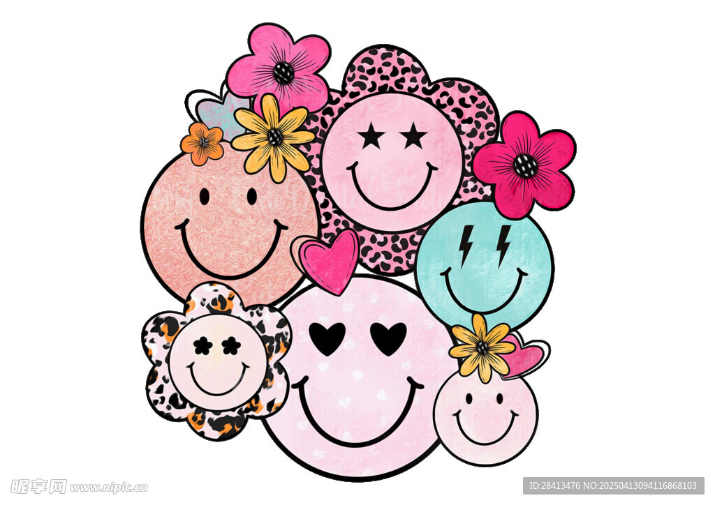 卡通印花创意笑脸花图案