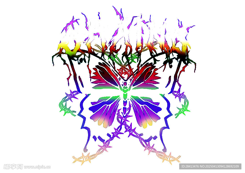 卡通印花创意英文蝴蝶图案