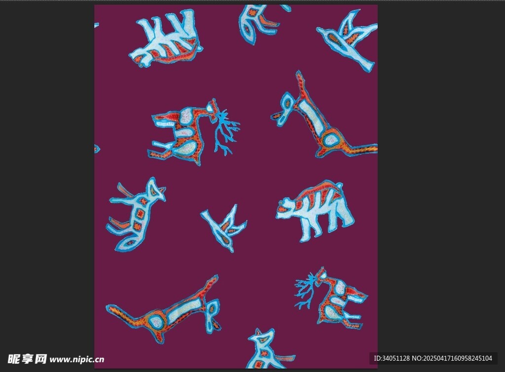 紫色背景多彩动物图案