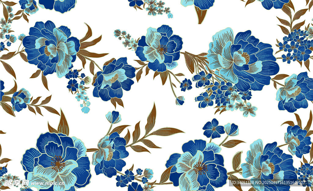 大牌风蓝白花卉图案设计