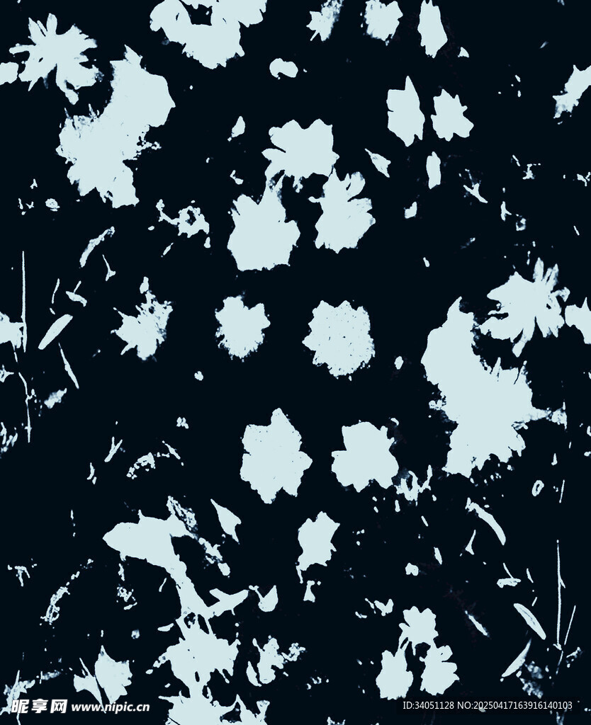 蓝白花卉图案布料纹理