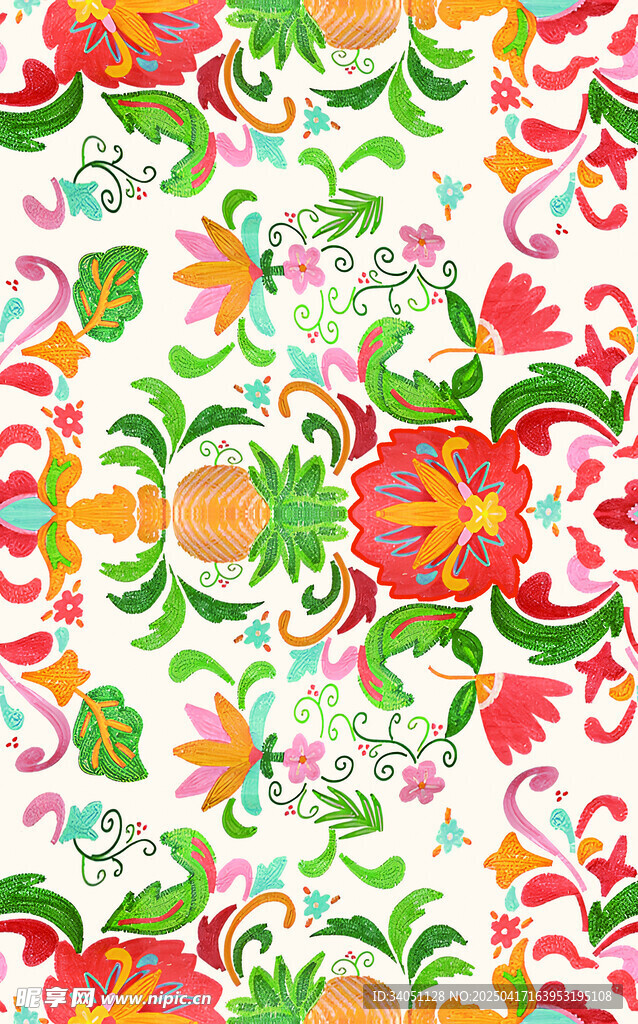 多彩花卉图案背景纹理