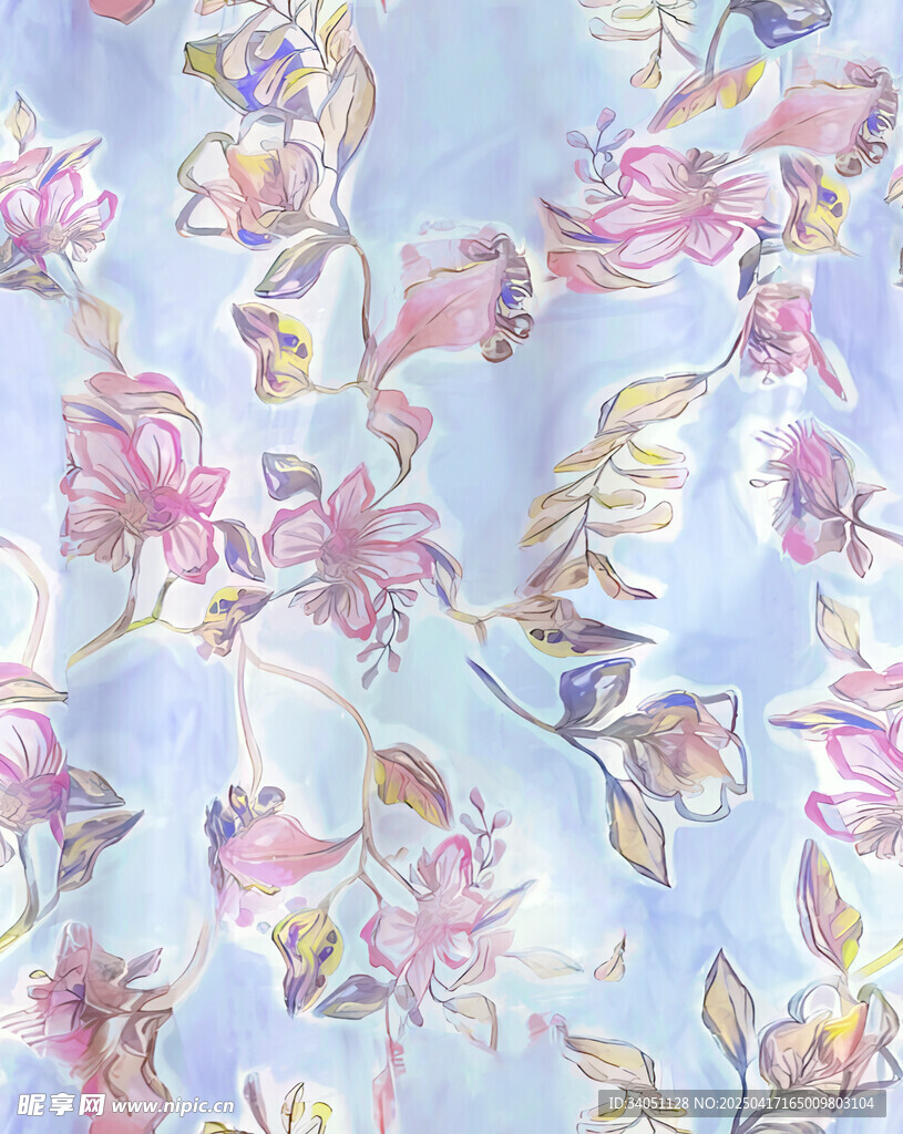 花卉图案浅蓝色布料