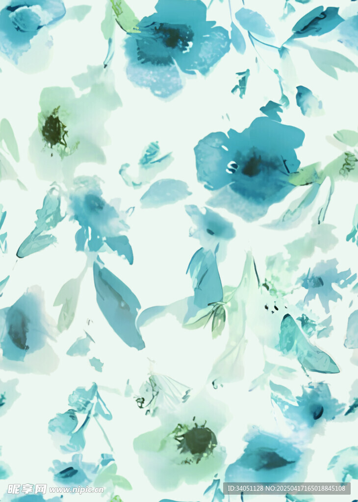 蓝白花卉水彩图案背景