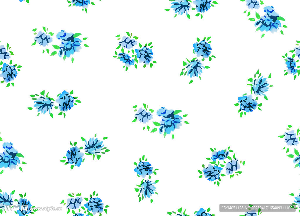 蓝绿花卉图案无缝背景