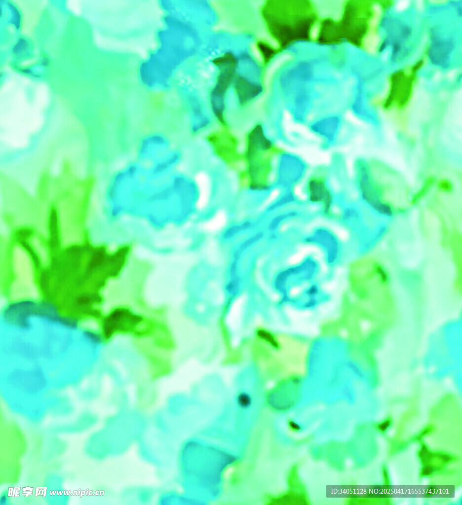 蓝绿花卉水彩风图案