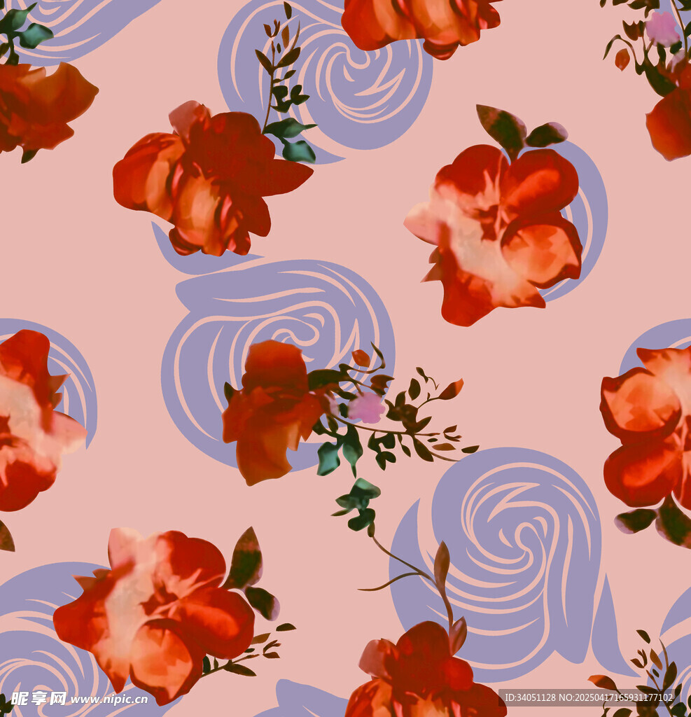 粉色背景玫瑰花卉图案