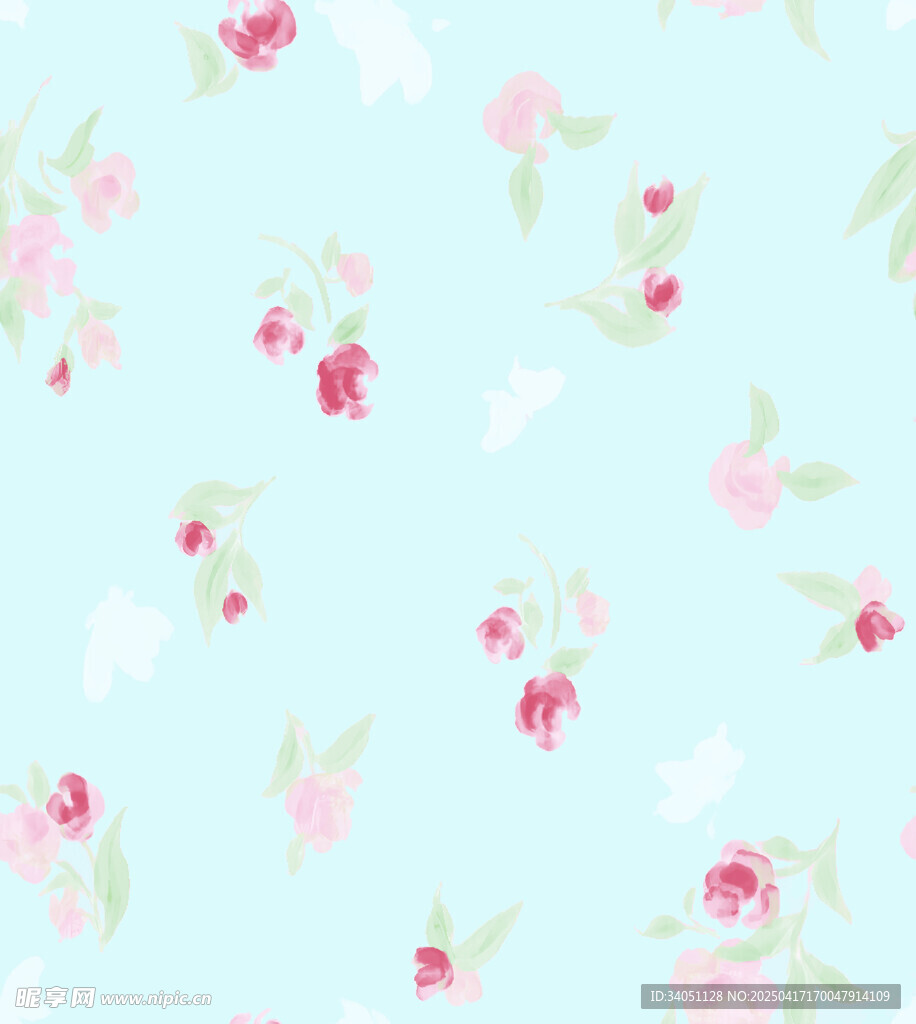 浅蓝色底粉色花卉图案