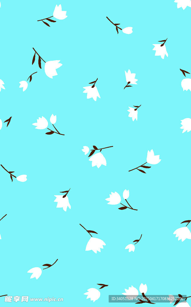 蓝底白花清新无缝图案