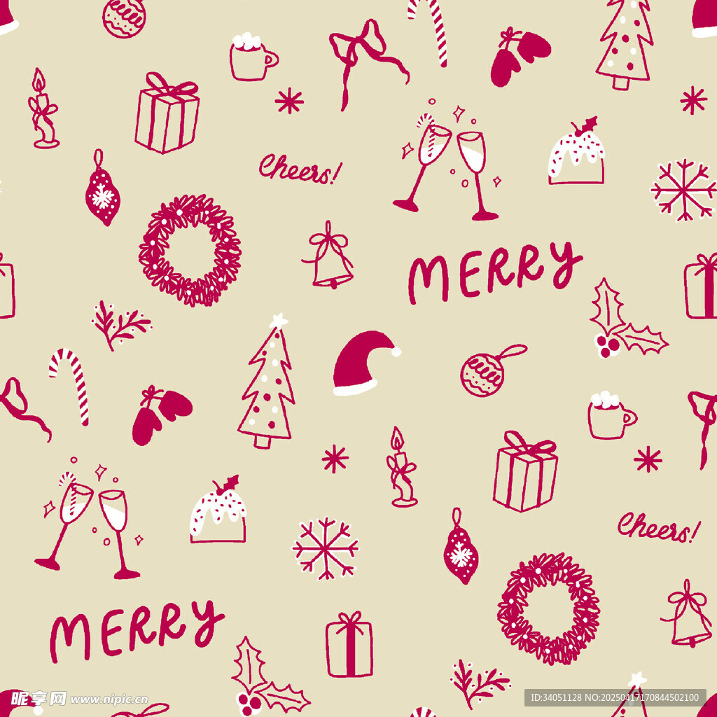 圣诞元素无缝图案设计