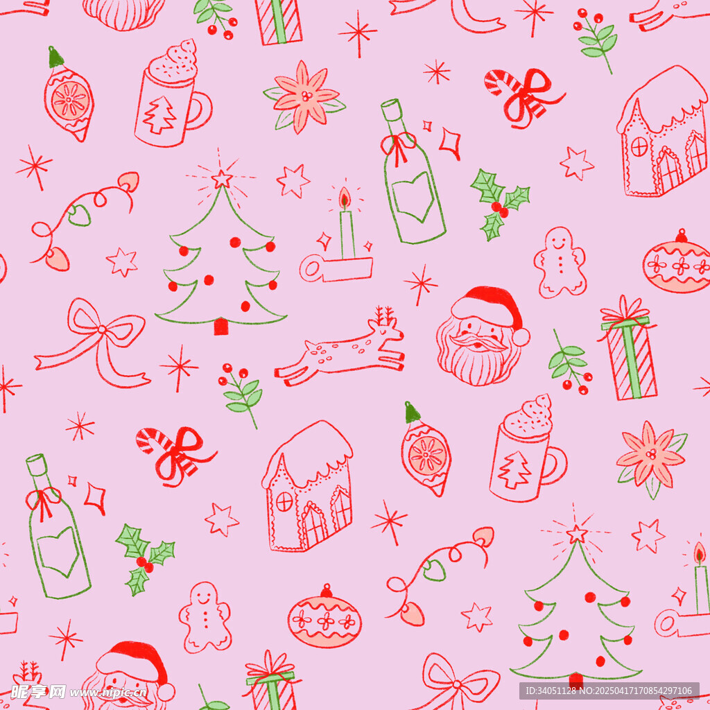 粉色圣诞元素无缝图案