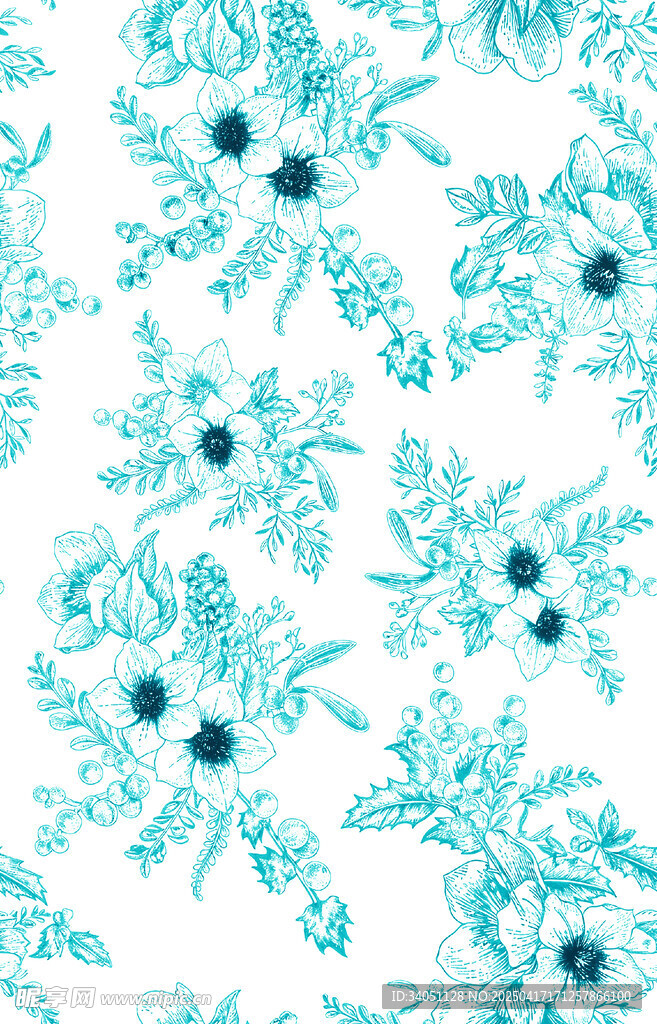 蓝白花卉图案背景纹理