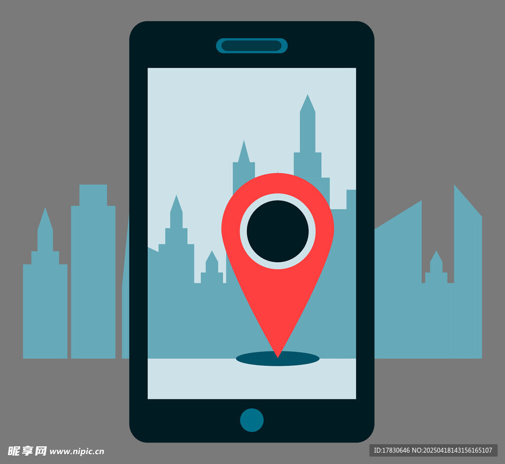 手机上的定位图标与城市背景