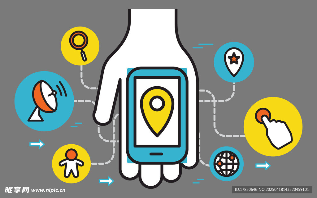 手控手机与多样应用图标