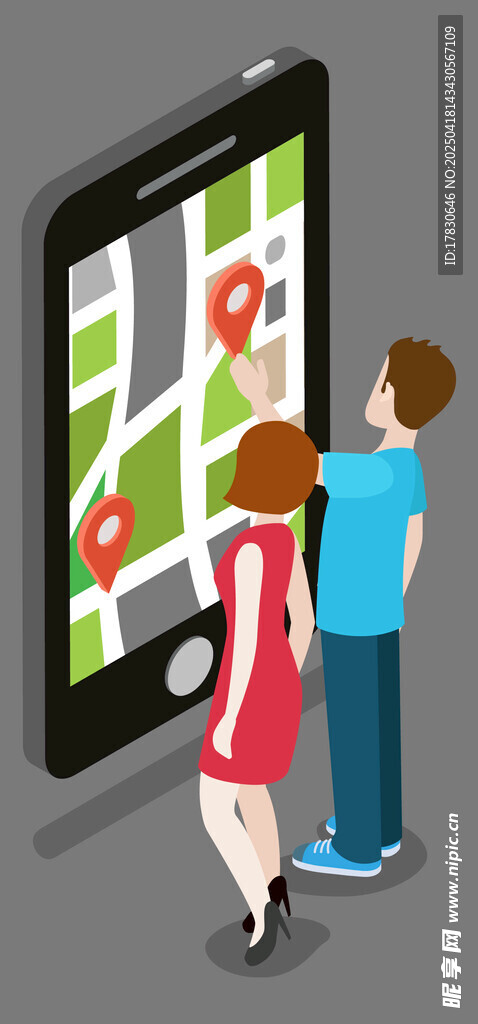 情侣用手机查看约会地点